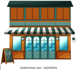 Illustration of a cafe on a white background