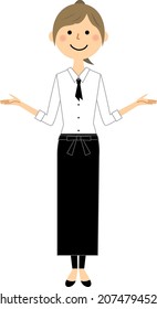 Illustration of cafe staff who spreads both hands.