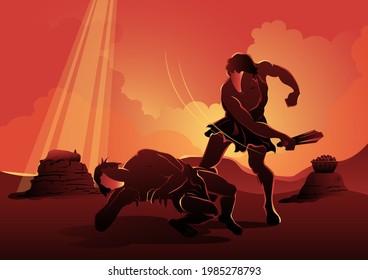 An illustration of Cain and Abel, Cain murdered Abel. God blessed Abel sacrifice instead of Cain. Biblical Series