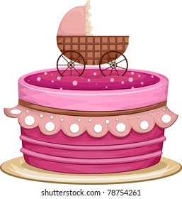 Illustration of a Cake with a Crib Design on Top
