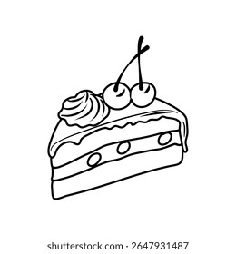Ilustração de um bolo decorado com frutas vermelhas e uma garoa cremosa contra um fundo escuro Grande para sobremesa ou confeitaria com temas de desenhos.