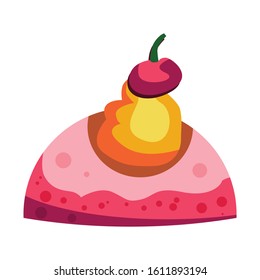 illustration of cake design with the addition of lychees on top. flat vector style