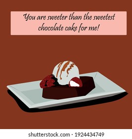 Eine Illustration von Kuchen mit Eis in flachem Stil.