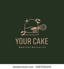 illustration of the cake logo icon, hand held bread mixer suitable for cake shop