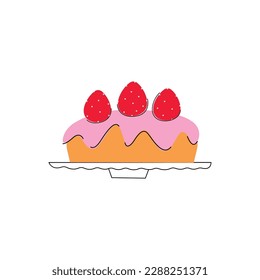 Illustration of cake on a dish. Vector illustration. Isolated element on white background. Party, anniversary, celebration, birthday concept.