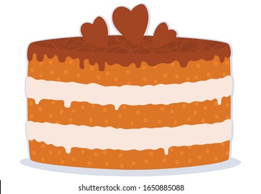 Illustration of a cake on a white background. Birthday cake with chocolate icing