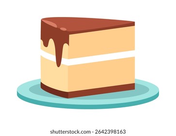 Illustration of Cake Slice with Chocolate Glaze on a Plate, Perfect for Dessert Menus