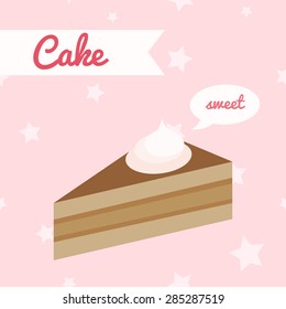 Illustration of cake slice on seamless background. Element of menu. Fast food.