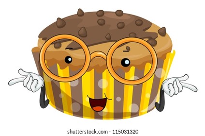 illustration of a cake with spectacles on white