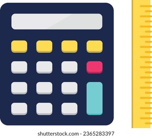 Illustration of calculation icon with ruler and calculator professionally drawn on a white background