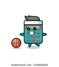 Illustration of calculator cartoon is playing basketball , cute style design for t shirt, sticker, logo element