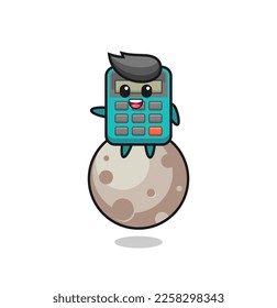 illustration of calculator cartoon sitting on the moon , cute style design for t shirt, sticker, logo element
