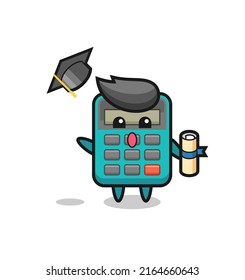 Illustration of calculator cartoon throwing the hat at graduation , cute style design for t shirt, sticker, logo element