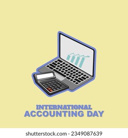 illustration of calculator and laptop with traffic, to commemorate international accounting day