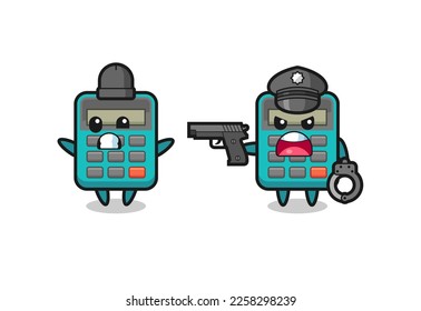 ilustración del ladrón de calculadora con las manos arriba pose pillada por la policía, diseño de estilo lindo para camiseta, pegatina, elemento logo