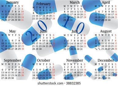 Illustration of calendar for 2010. year