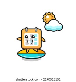 Illustration of calendar cartoon do surfing on the beach , cute style design for t shirt, sticker, logo element
