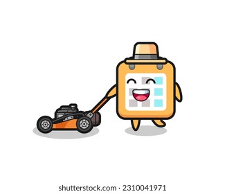 illustration of the calendar character using lawn mower , cute style design for t shirt, sticker, logo element