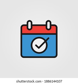 Illustration of calendar with check mark icon. Event, appointment confirmation sign. Web site page and mobile app design element.