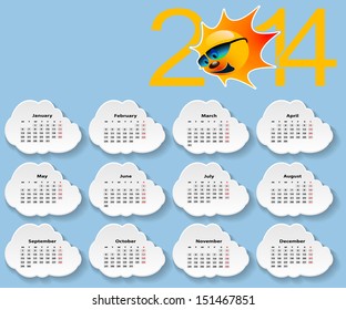 Illustration of a calendar for the clouds and the sun. Vector. 2014.