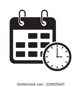 Illustration of calendar icon with wall clock, upcoming plan concept.