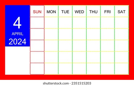 Illustration of the calendar month of April 2024.