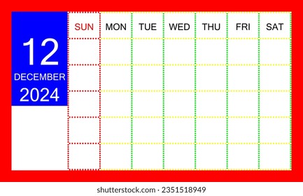 Illustration of the calendar month of December 2024.