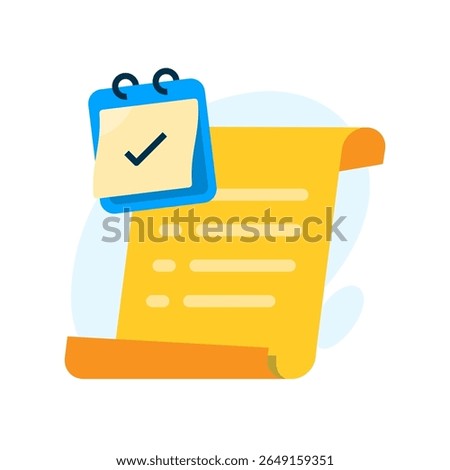 Illustration of calendar with paper document. monthly or yearly planning, report, or data summary. for business, productivity tracking, scheduling, performance recaps and financial overview