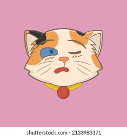 Illustration Calico cat showing startled expression when he wakes up 