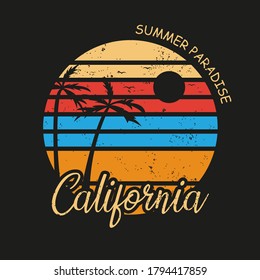 Illustration of california beach paradise for surf. isolated on black background.