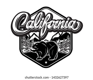 Illustration with California calligraphic lettering and bear.