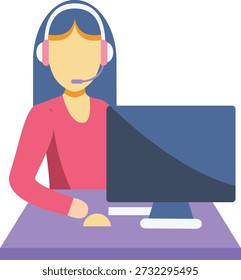  Illustration of a call center agent with a headset, representing assistance and customer service roles.