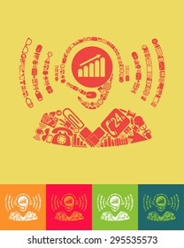illustration of the call center with icons composition