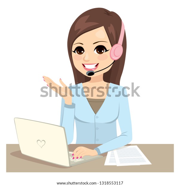 Illustration Call Center Woman Operator Wearing Stock Vector (Royalty ...