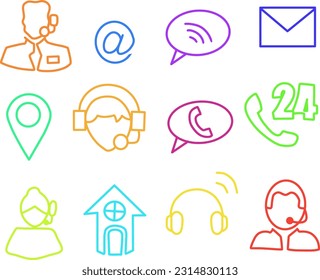Illustration of call. Operators icons set. Set of outline icons such as operator, support, headset, help support and contact icons, vector.