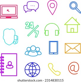 Anzeige des Anrufs. Operatoren-Symbole gesetzt. Set von Umrisssymbole wie Bediener, Support, Headset, Support und Kontaktsymbole, Vektor.