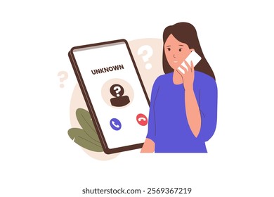 Illustration of Call from unknown caller. Illustrations for websites, landing pages, mobile apps, posters and banners. Trendy flat vector illustrations