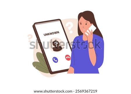 Illustration of Call from unknown caller. Illustrations for websites, landing pages, mobile apps, posters and banners. Trendy flat vector illustrations