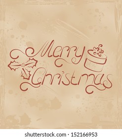 Illustration calligraphic Christmas lettering, grunge background - vector
