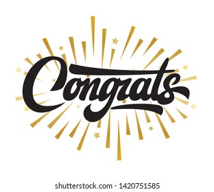 Illustration with calligraphic inscription. Congrats. Vector element for design.