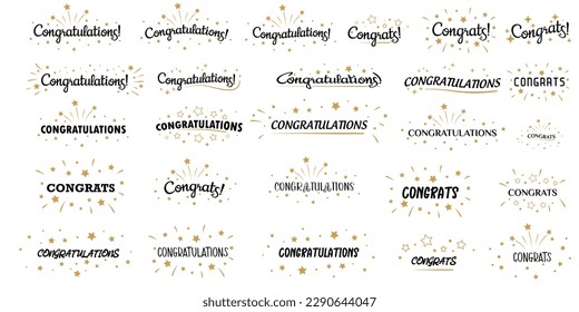 Illustration with calligraphics inscriptions. Set congratulations, congrats. Vector element for design.