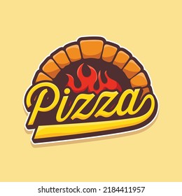 Illustration Calligraphy Pizza baked in traditional wood oven with cartoon vector design inspiration isolated