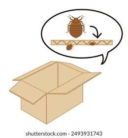 Illustration calling attention to bed bugs hiding in cardboard cracks.