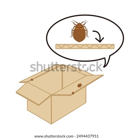Illustration calling attention to bed bugs hiding in cardboard cracks.