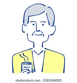 Illustration of a calm man drinking tea