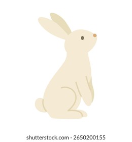 Illustration of a calm white rabbit sitting in side view

