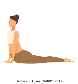 Illustration of a calm woman performing the cobra pose, showcasing serenity and flexibility