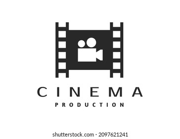 Illustration Camcorder Recorder Camera Projector with Filmstrip Roll Reel for Cinema Movie Film Production Studio and Filmmaker logo design vector 