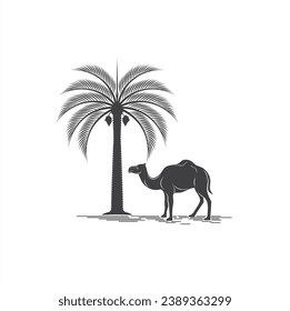 ilustración de palmera de camello y dátil, arte vectorial.