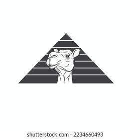 illustration of camel and pyramid, vector art.